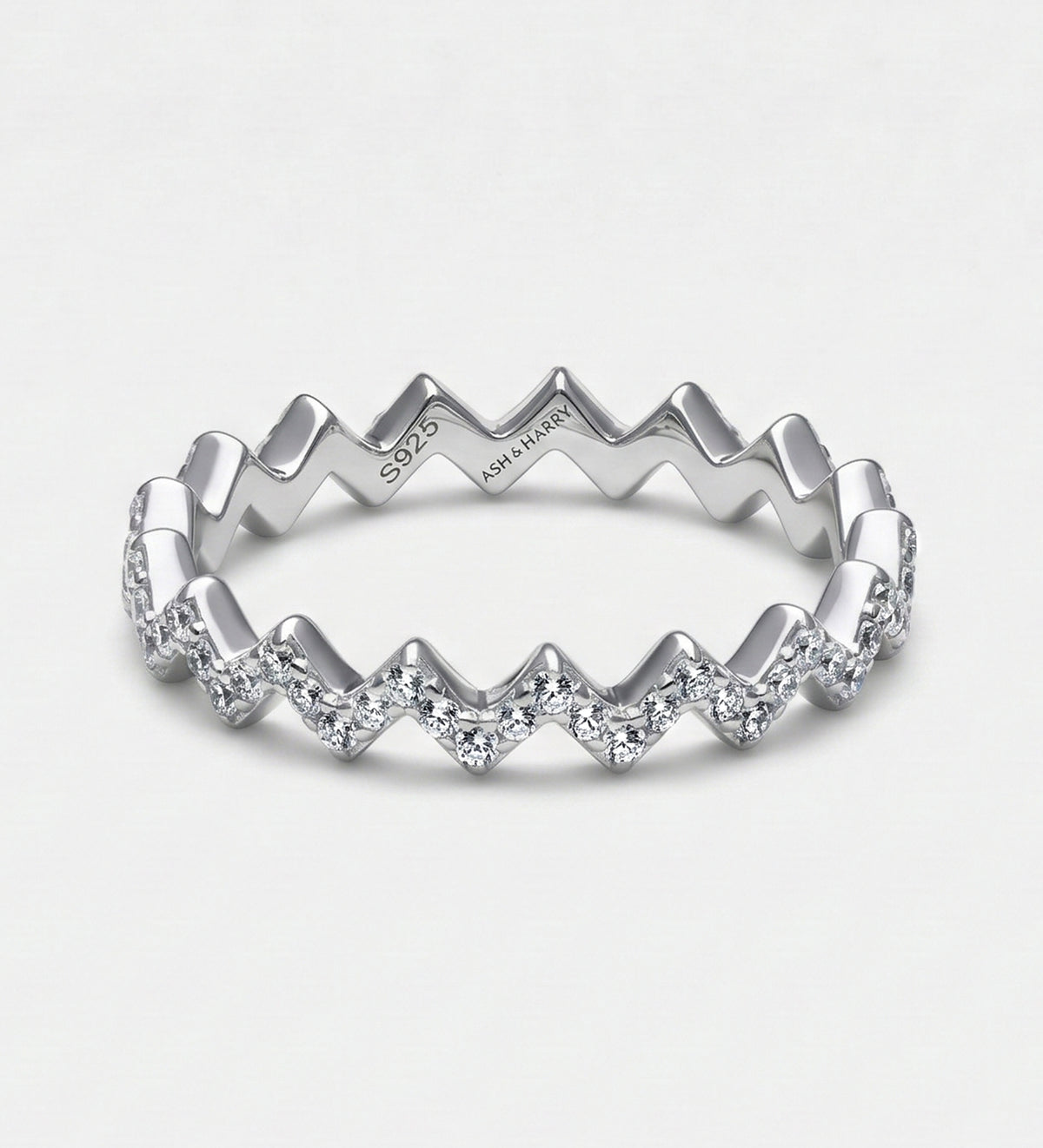 Pave Zig Ring in 925 Silver with High Quality Simulated Diamonds - Ash & Harry