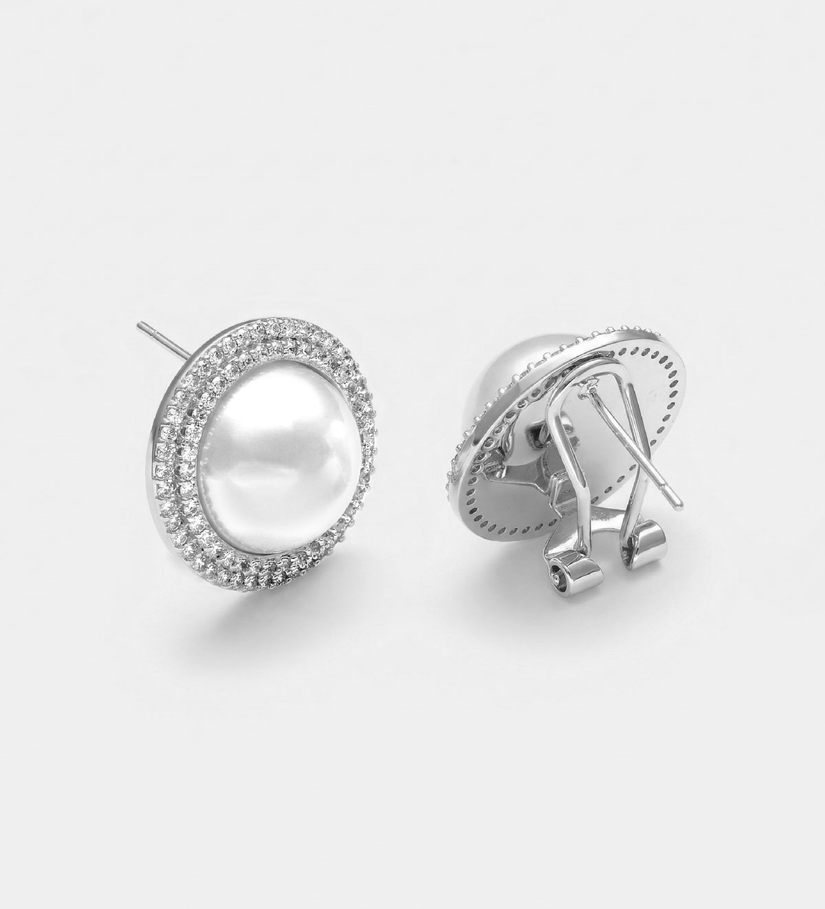 Pearl Dome Earrings With Pearls and High Quality Simulated Diamonds - Ash & Harry