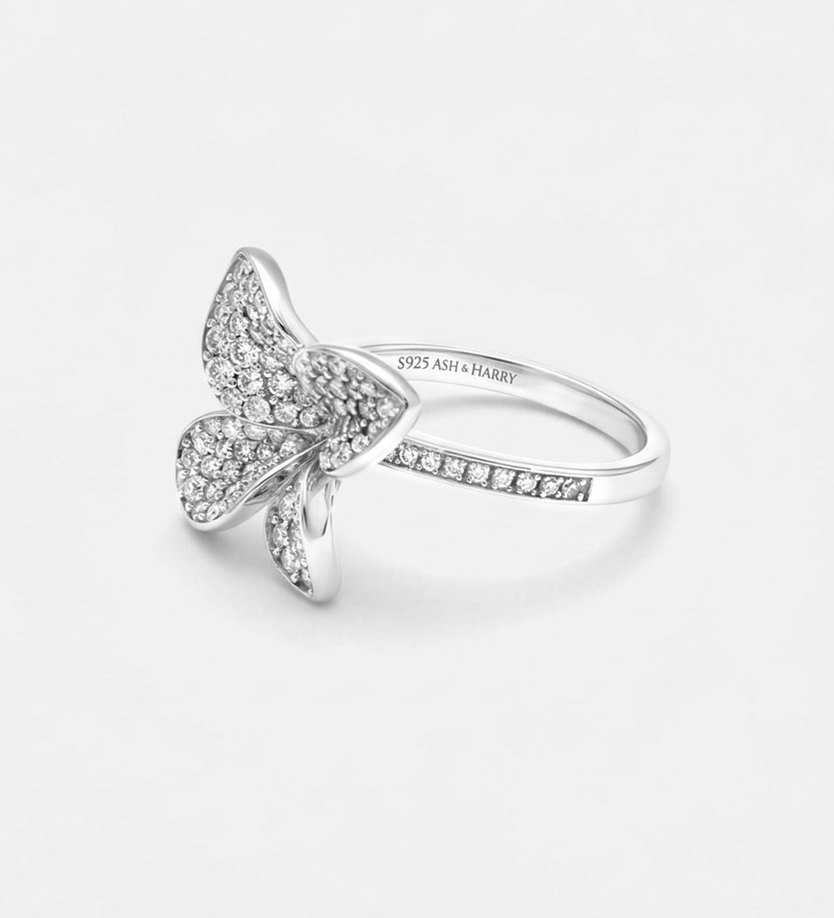 Petal Pave Statement Ring in 925 Silver with High - Quality Simulated Diamonds - Ash & Harry