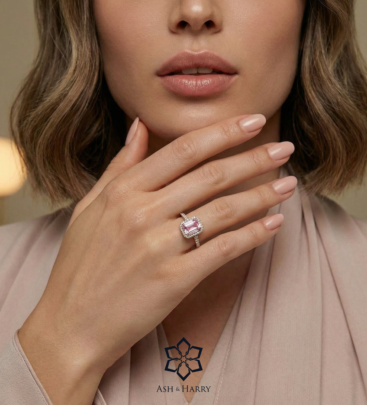Pink Aurora Halo Ring in 925 Silver with High - Quality White and Pink Simulated Diamonds - Ash & Harry