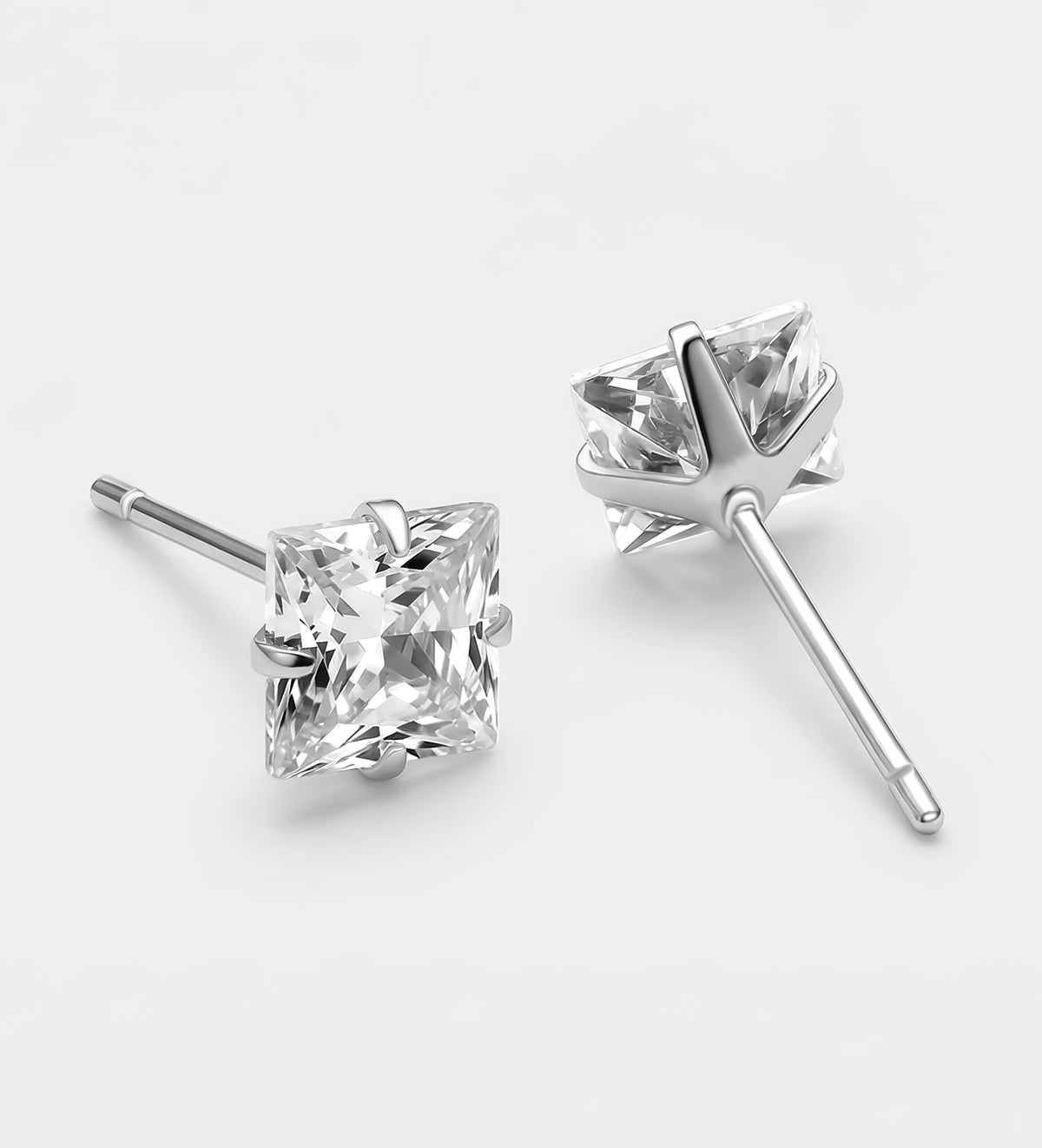 Princess Cut Solitaire Studs With High Quality Simulated Diamonds - Ash & Harry