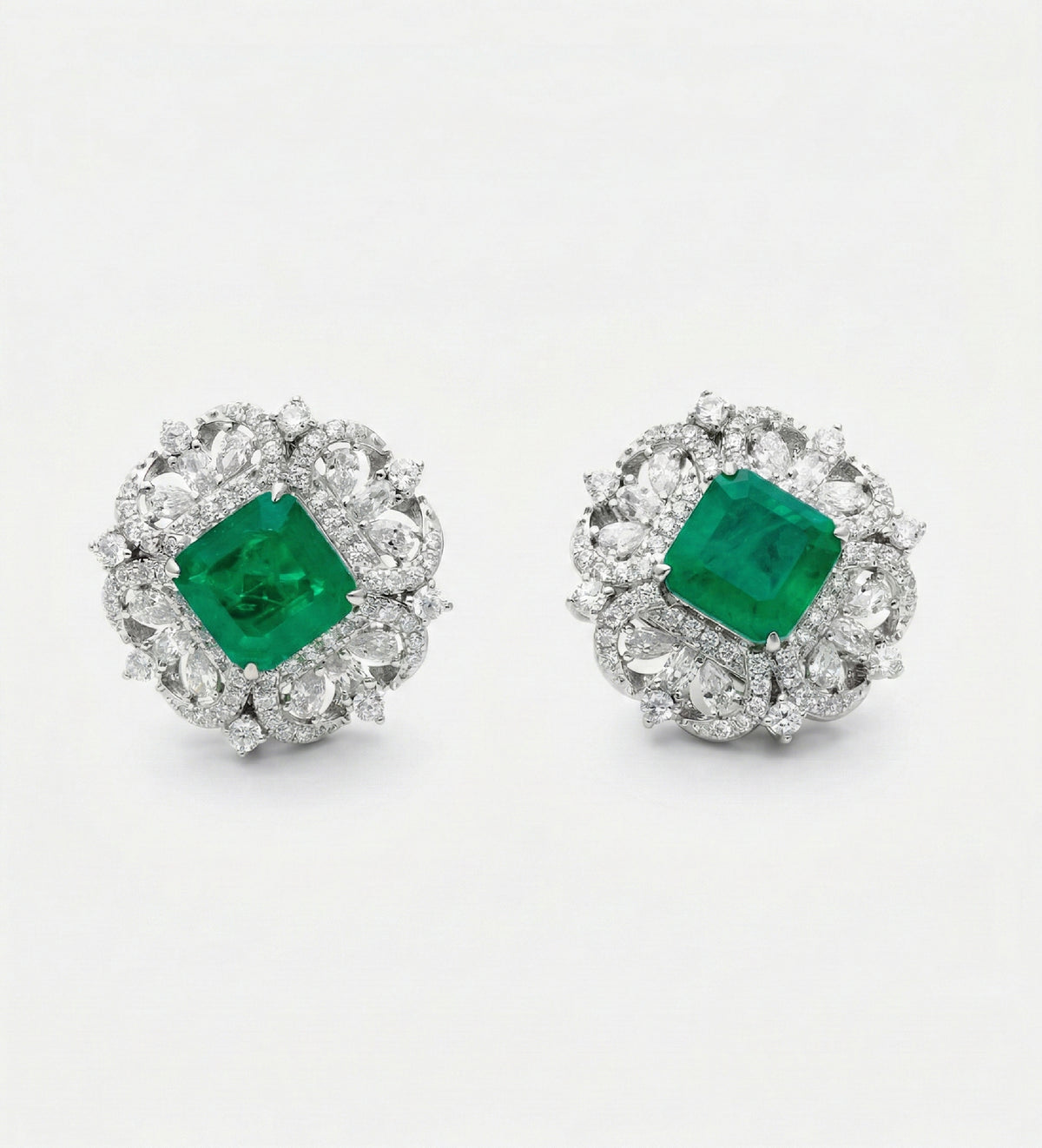 Regal Emerald Studs in 925 Silver High Quality Simulated Diamonds and Emerald Stones - Ash & Harry