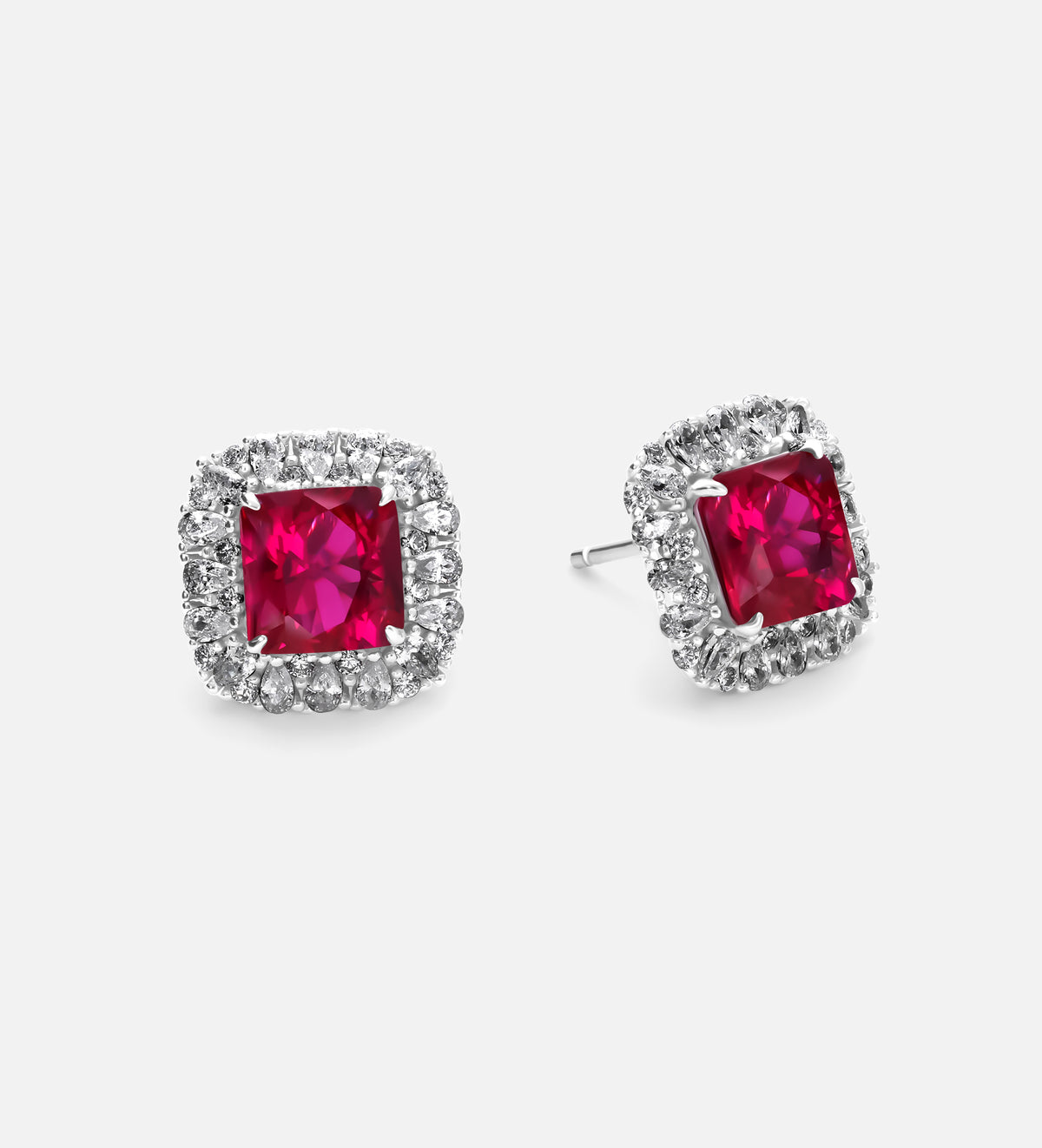 Regal Ruby Halo Studs in 925 Silver High Quality Simulated Diamonds and Crafted Ruby Stones - Ash & Harry