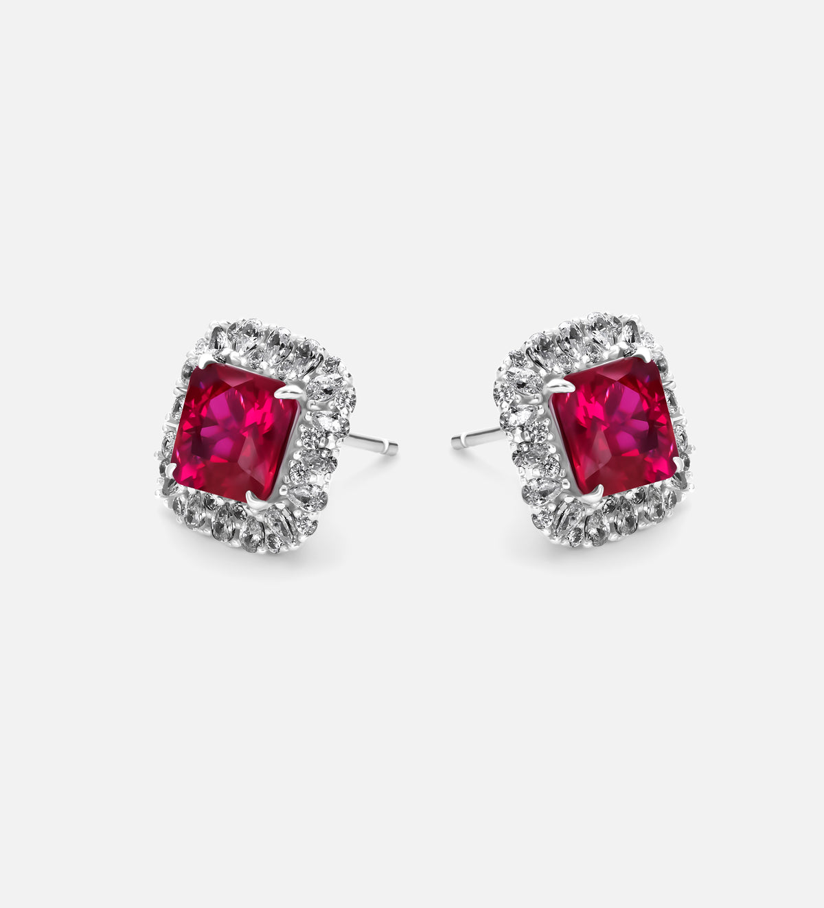 Regal Ruby Halo Studs in 925 Silver High Quality Simulated Diamonds and Crafted Ruby Stones - Ash & Harry