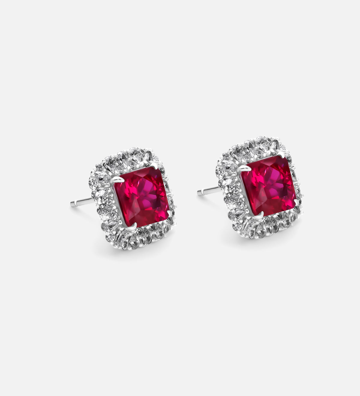 Regal Ruby Halo Studs in 925 Silver High Quality Simulated Diamonds and Crafted Ruby Stones - Ash & Harry