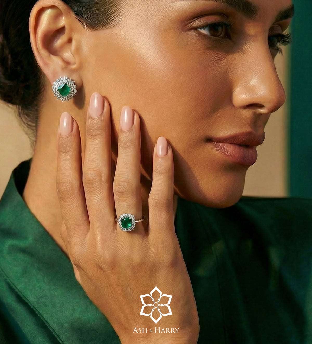 Regal Emerald Studs in 925 Silver High Quality Simulated Diamonds and Emerald Stones - Ash & Harry
