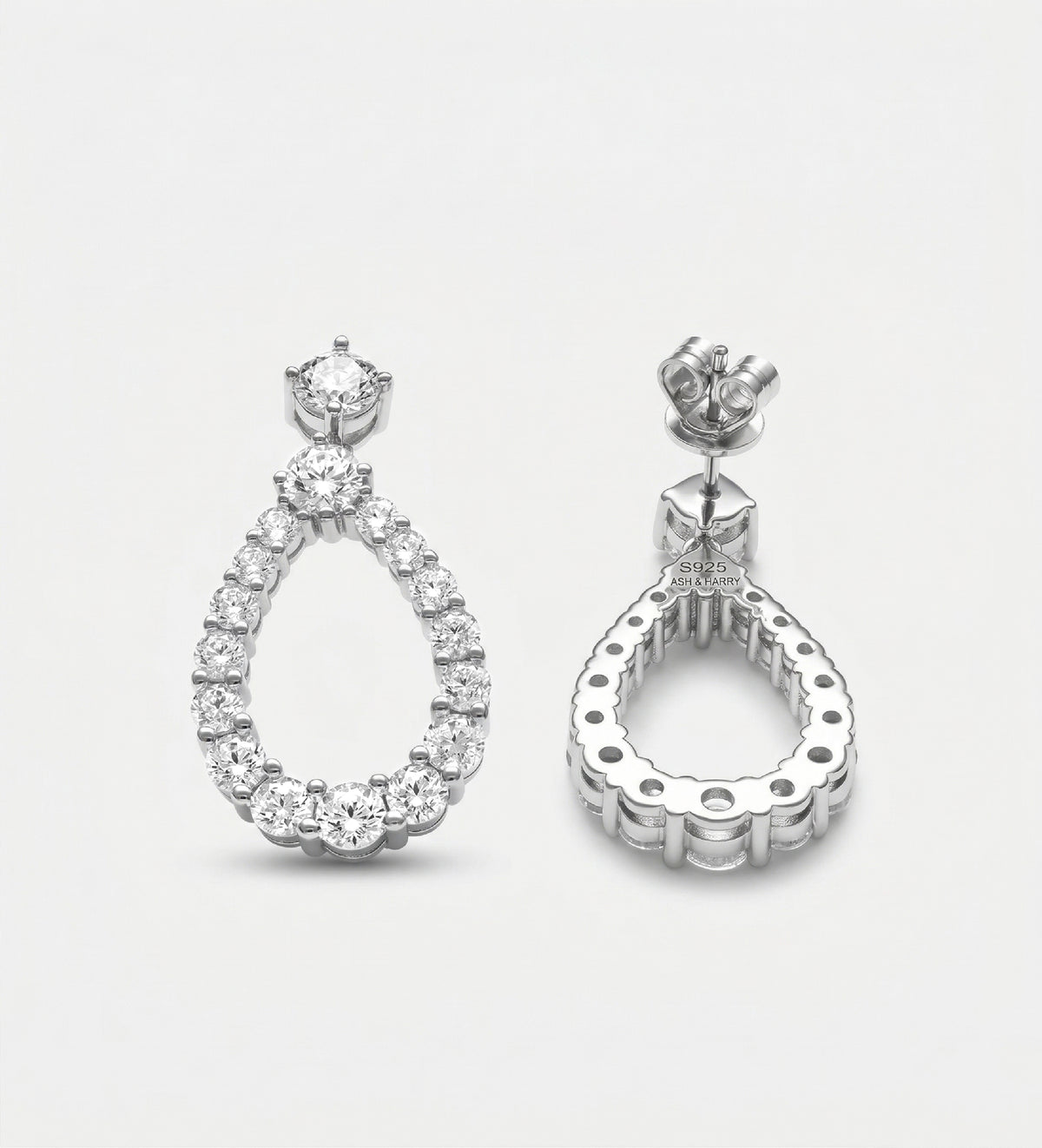 Regalia Teardrop Earrings in 925 Silver with High Quality Simulated Diamonds - Ash & Harry