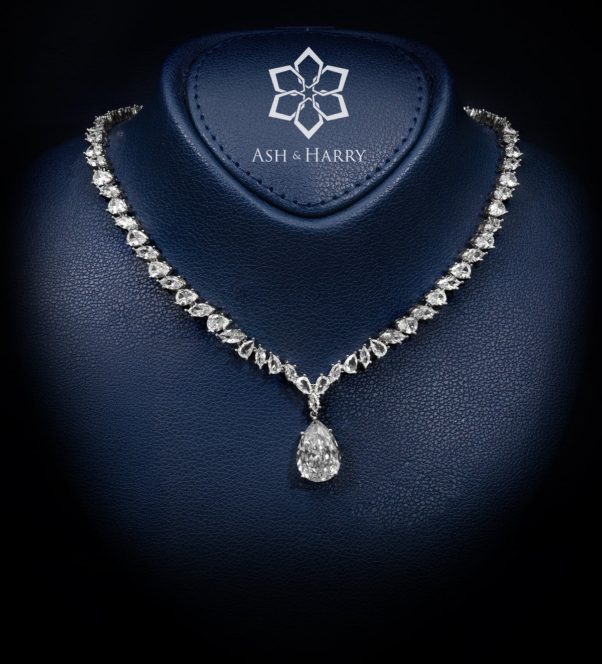 Riviera Signature Pear - Drop Solitaire Bridal Set with Premium Simulated Diamonds in Mirror - Polished Rhodium - Ash & Harry