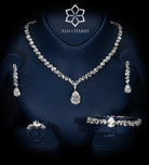 Riviera Signature Pear - Drop Solitaire Bridal Set with Premium Simulated Diamonds in Mirror - Polished Rhodium - Ash & Harry