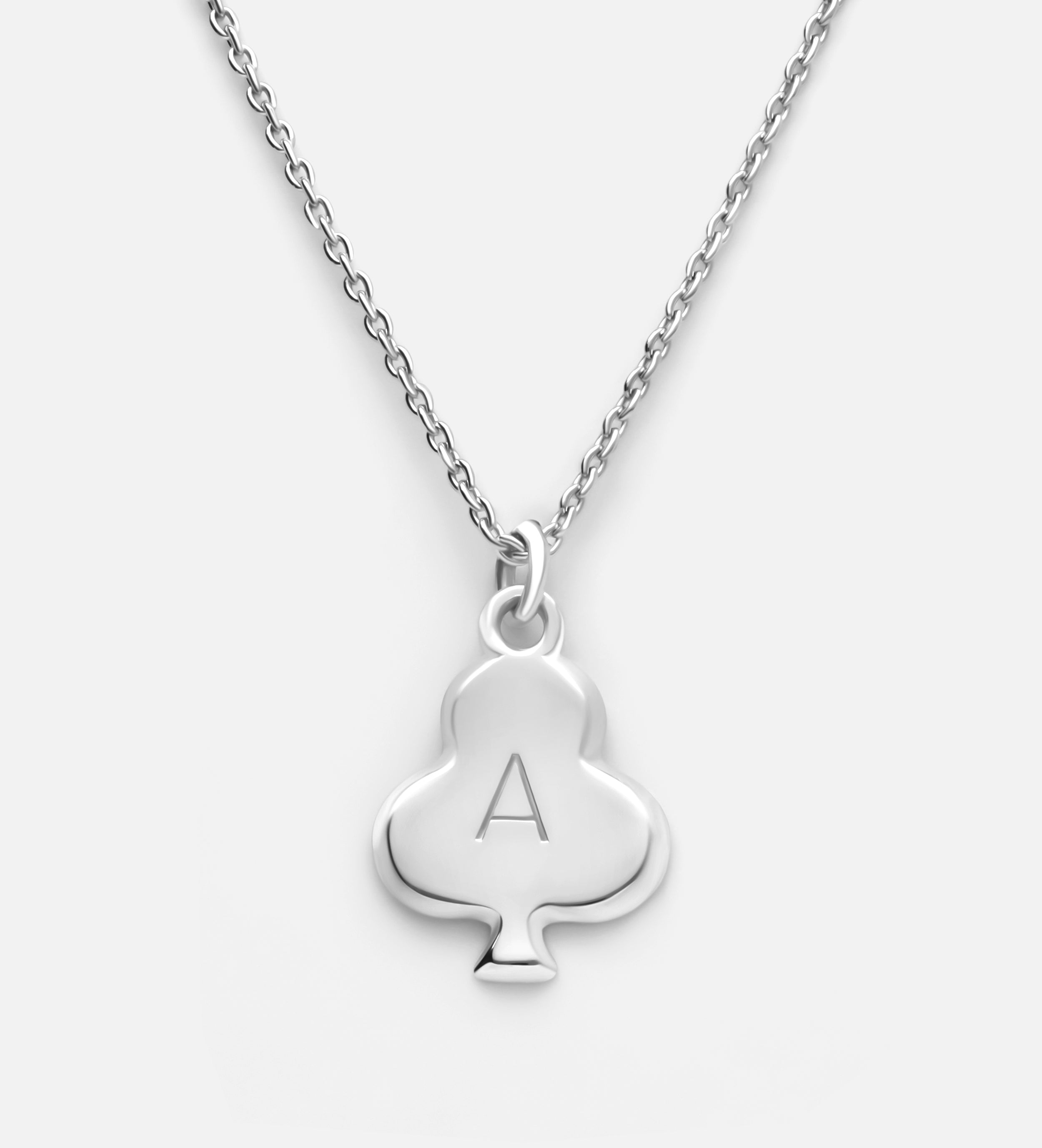 Royal Card Initial Necklace in Rhodium Plating on 925 Silver - Ash & Harry