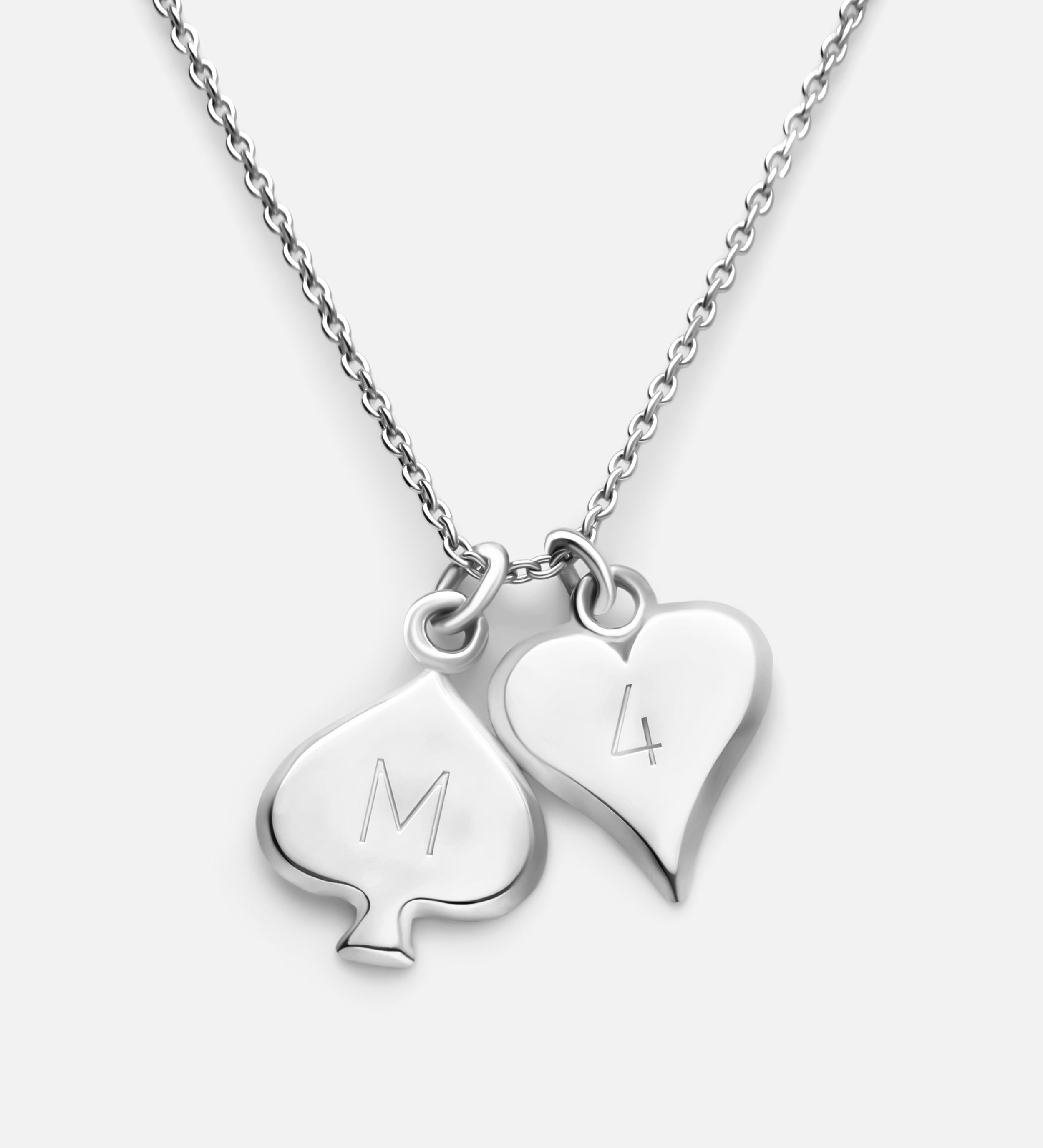 Royal Card Initial Necklace in Rhodium Plating on 925 Silver - Ash & Harry