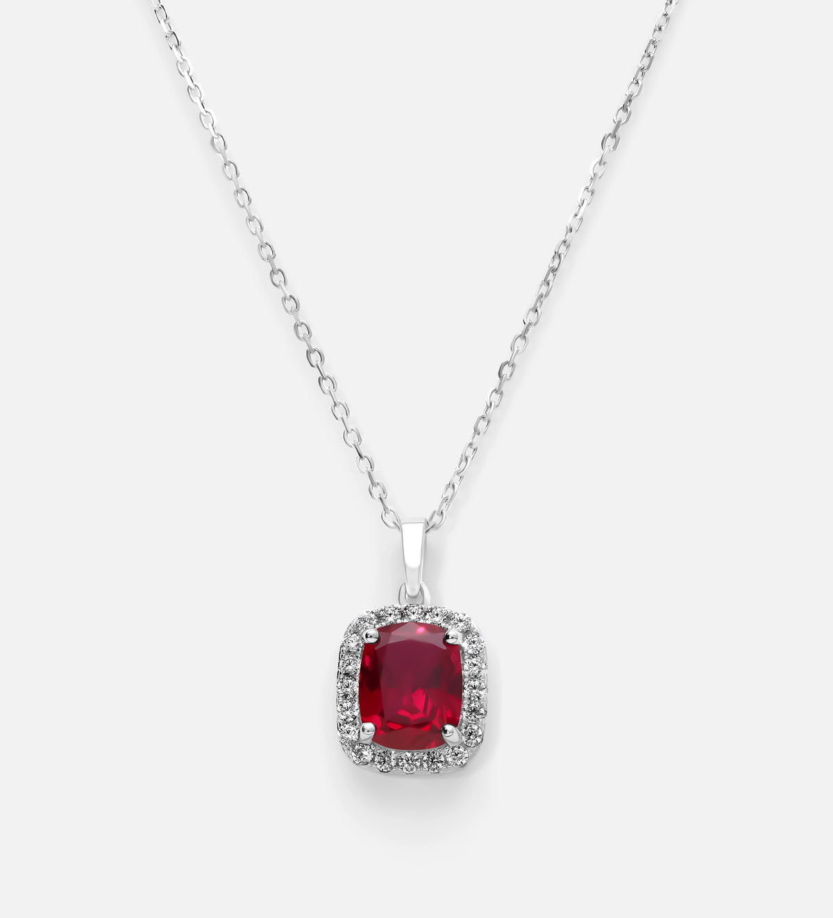 Scarlet Ruby Cushion Pendant in 925 Silver High Quality Simulated Diamonds and Crafted Ruby Stone - Ash & Harry