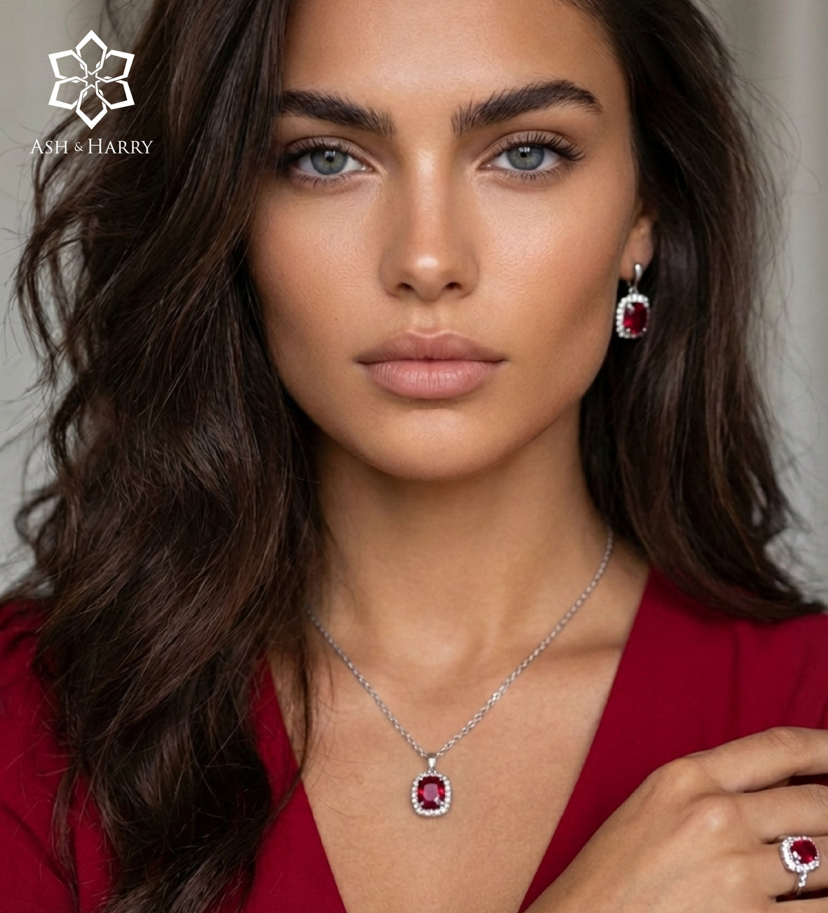 Scarlet Ruby Cushion Pendant in 925 Silver High Quality Simulated Diamonds and Crafted Ruby Stone - Ash & Harry