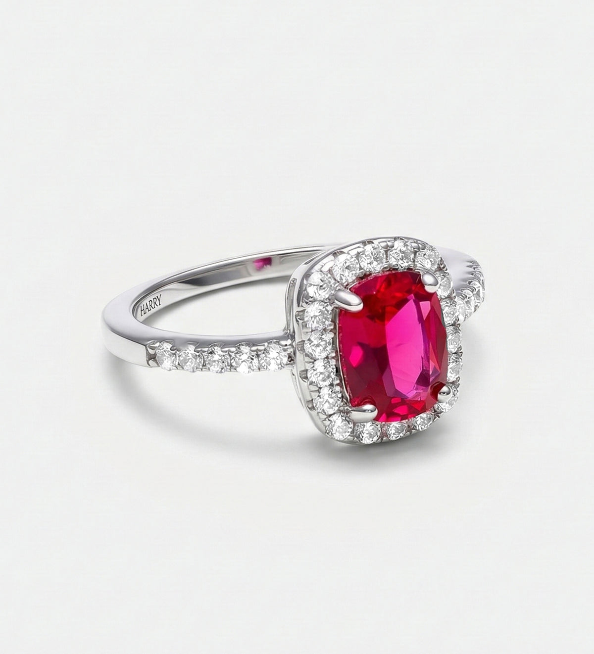 Scarlet Ruby Cushion Ring in 925 Silver High Quality Simulated Diamonds and Crafted Ruby Stone - Ash & Harry