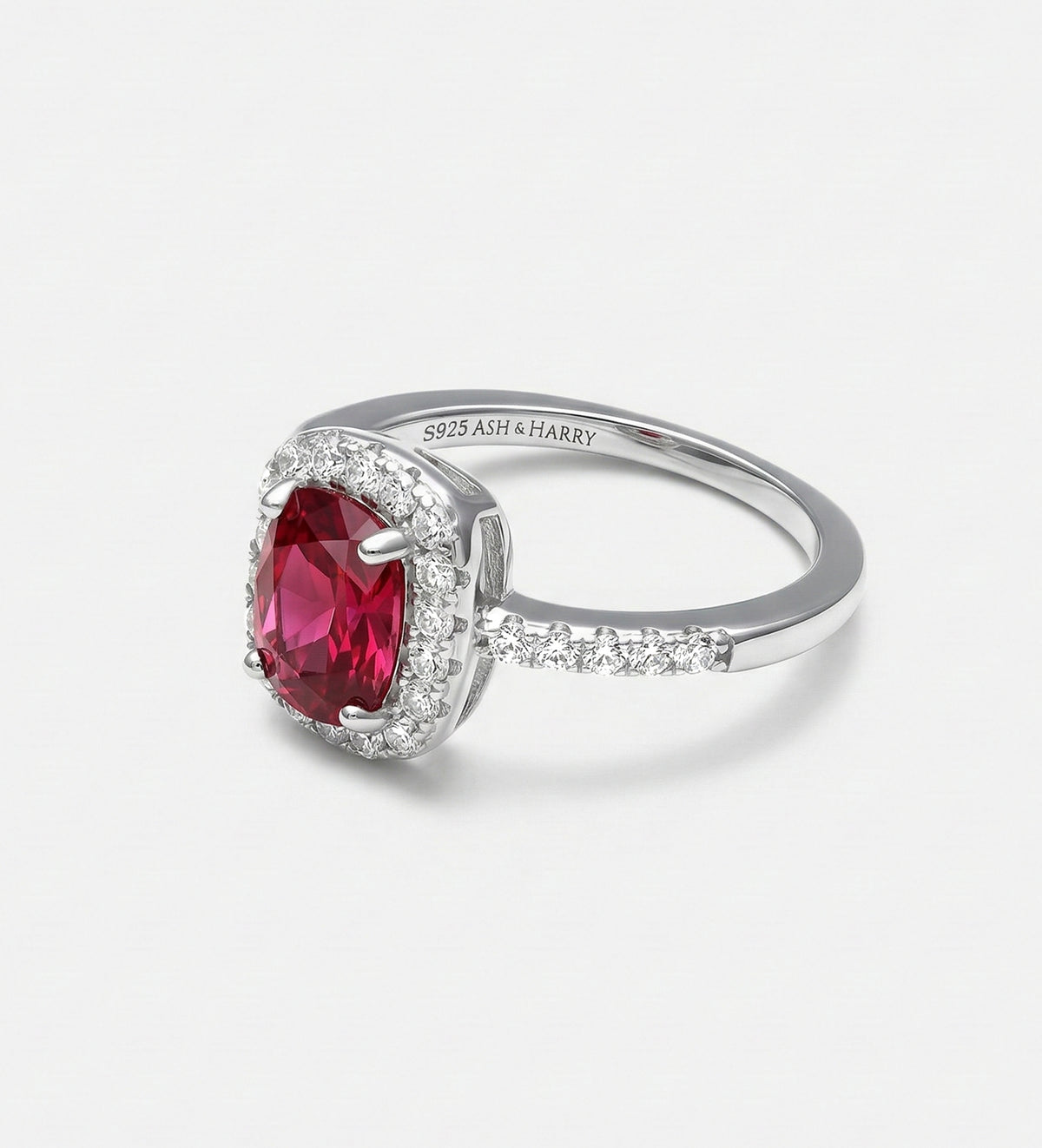 Scarlet Ruby Cushion Ring in 925 Silver High Quality Simulated Diamonds and Crafted Ruby Stone - Ash & Harry