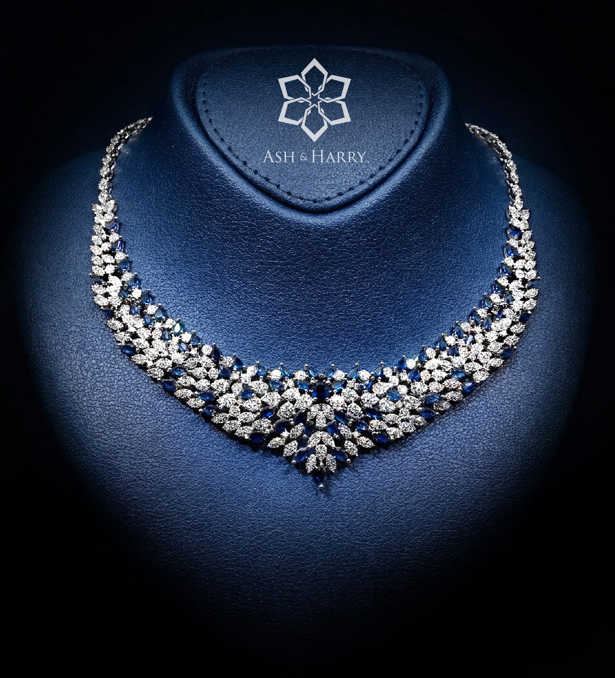 Seraphina Royal Blue Luxury Bridal Full Set with High Quality Simulated Diamonds Rhodium Plated - Ash & Harry