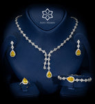 Shams Royal Yellow Bridal Full Set with Canary Yellow Simulated Diamond Centerpiece and White Simulated Diamonds, Rhodium Plated - Ash & Harry