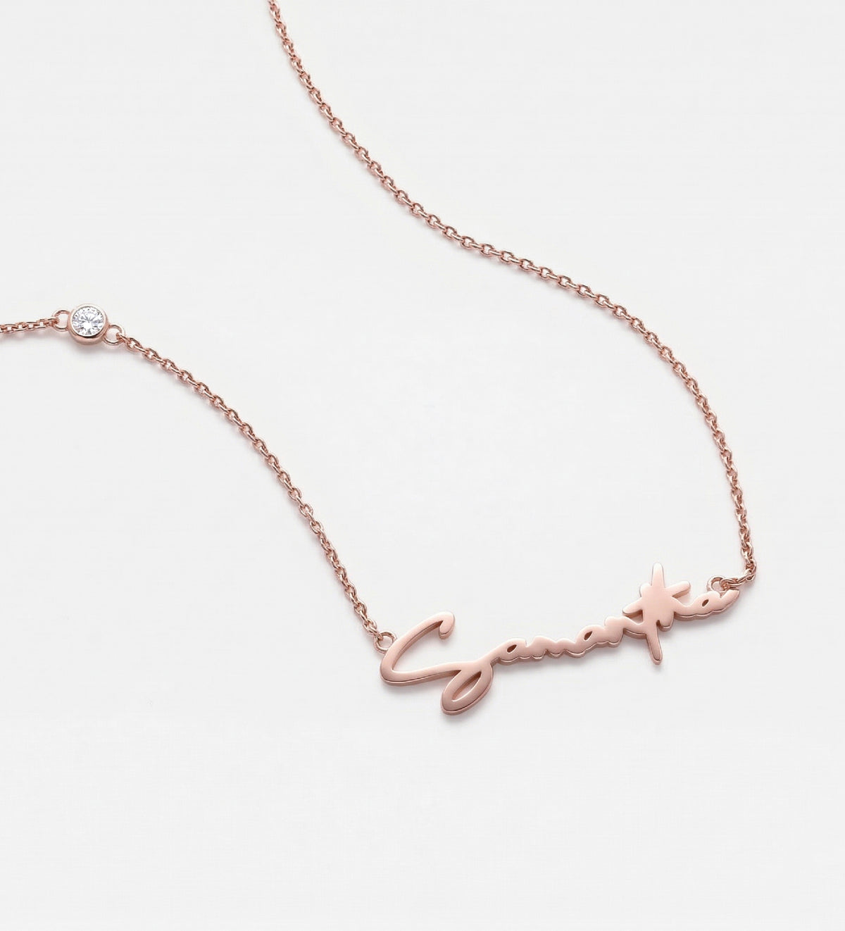 Signature Script Name Necklace With Lab Diamond in 18K Rose Gold Plating on 925 Silver - Ash & Harry