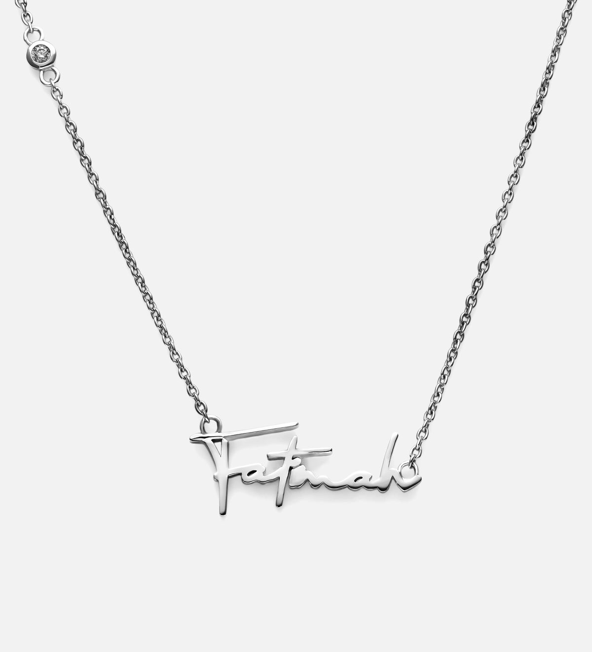 Signature Script Name Necklace With Lab Diamond in Rhodium Plating on 925 Silver - Ash & Harry