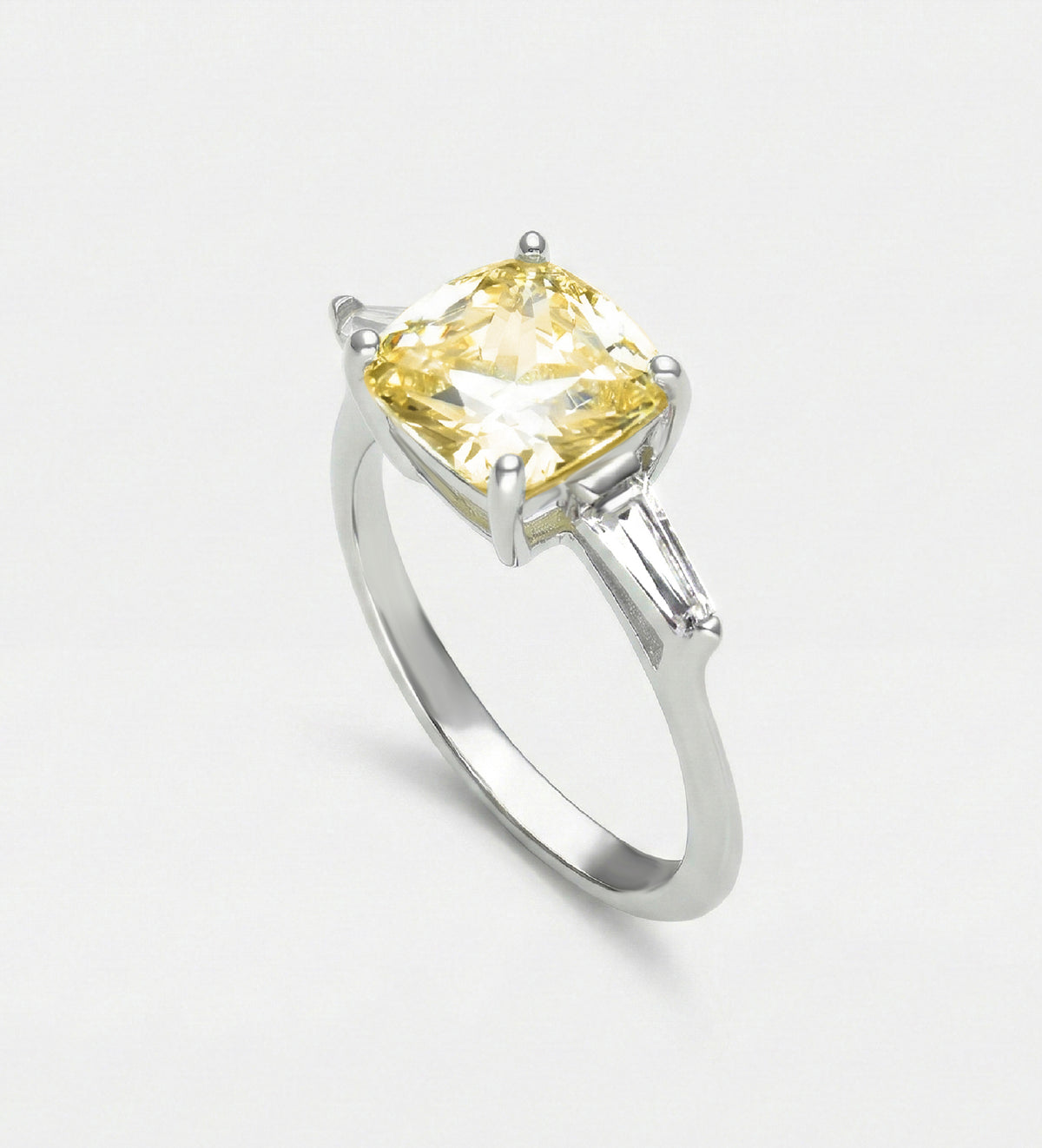 Solara Cushion Ring in 925 Silver with High Quality Simulated White and Canary Diamonds - Ash & Harry