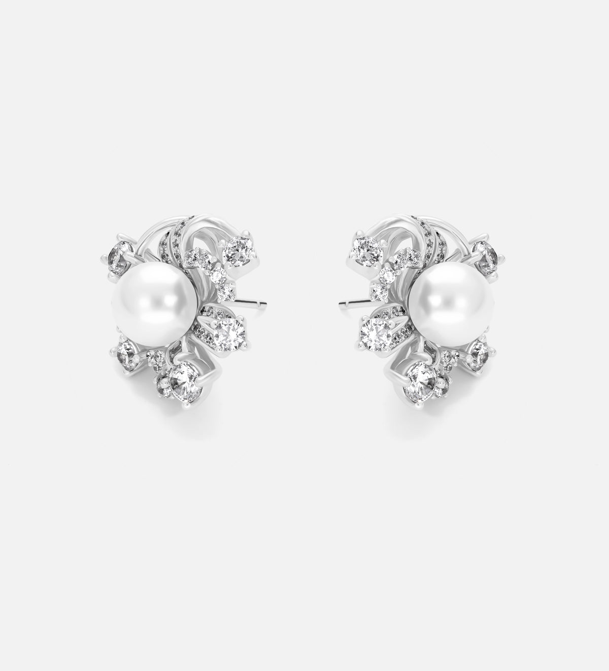 Starlit Cluster Pearl Studs With Fresh Water Pearls and High Quality Simulated Diamonds in 925 Silver - Ash & Harry