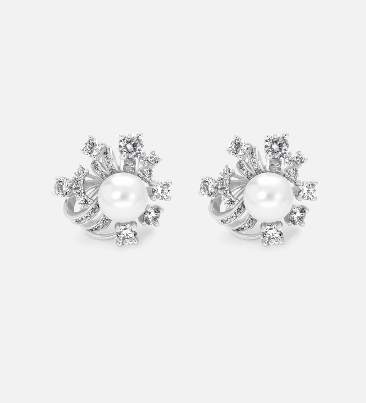 Starlit Cluster Pearl Studs With Fresh Water Pearls and High Quality Simulated Diamonds in 925 Silver - Ash & Harry