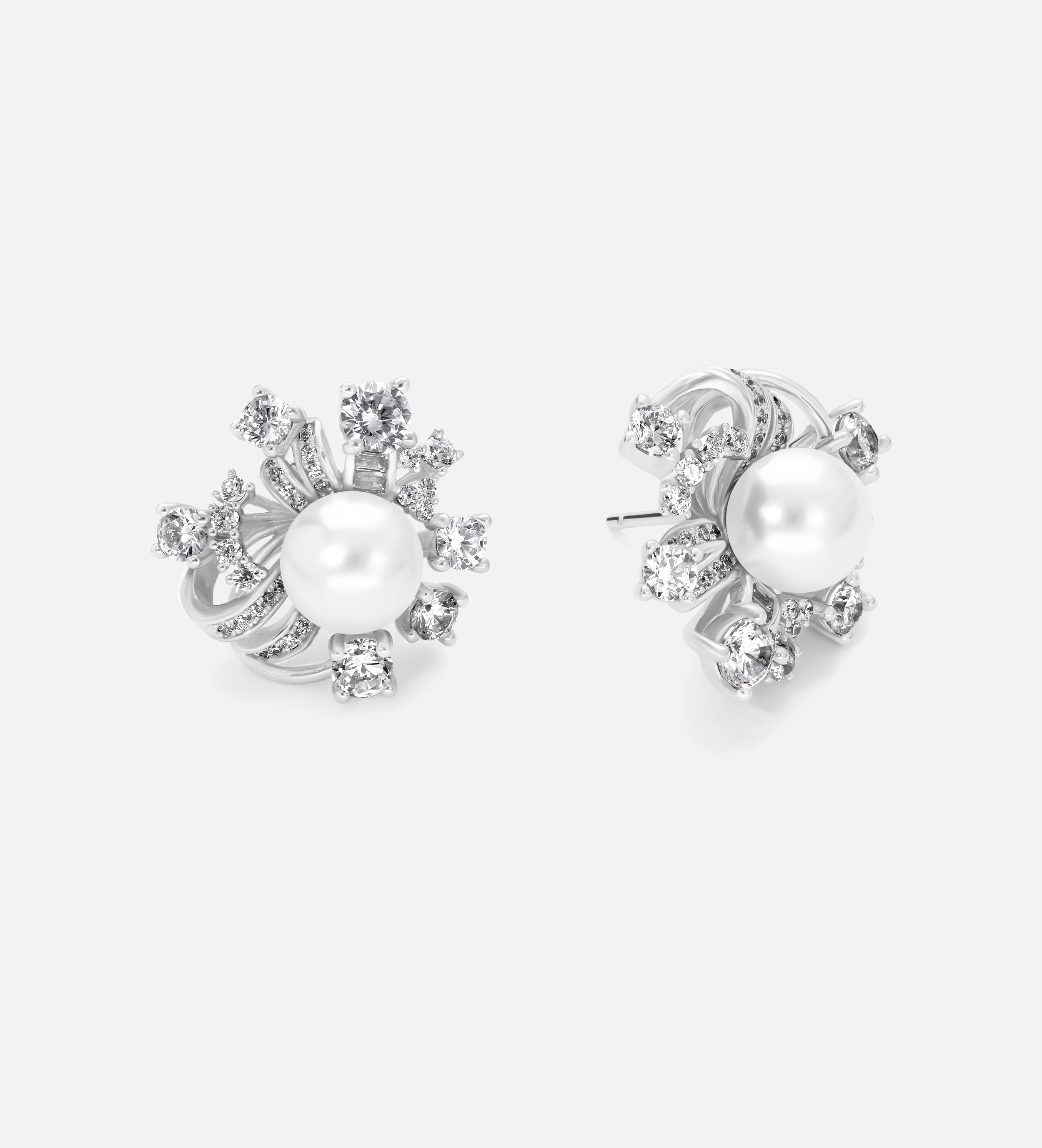 Starlit Cluster Pearl Studs With Fresh Water Pearls and High Quality Simulated Diamonds in 925 Silver - Ash & Harry