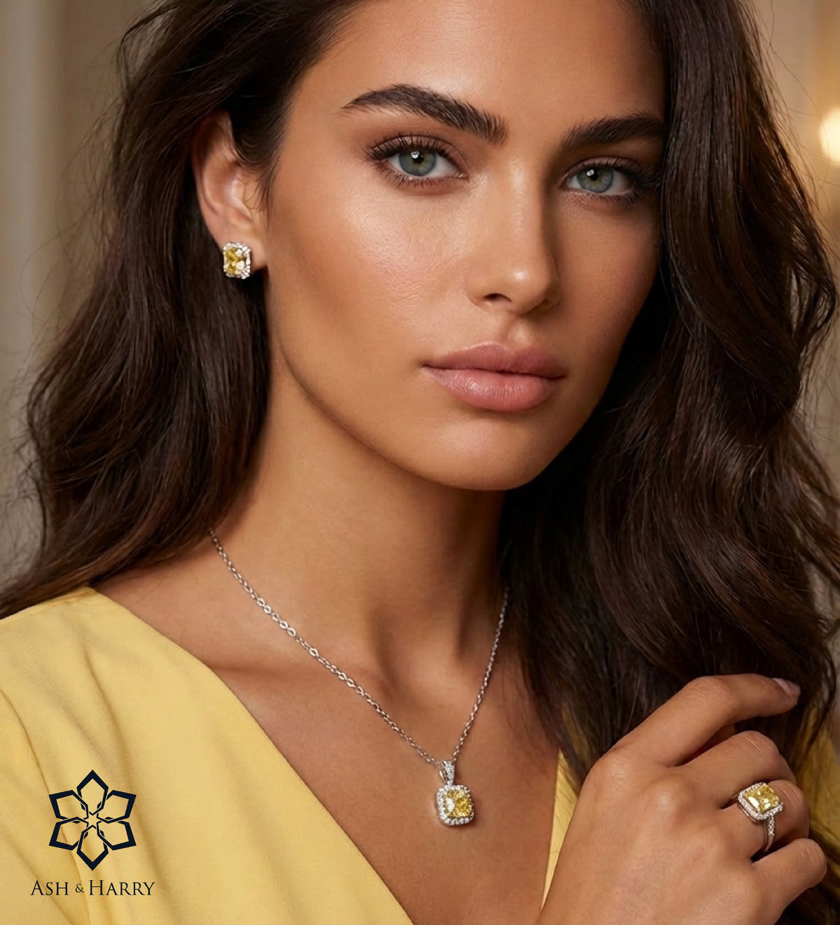 Sunset Halo Pendant in 925 Silver with High Quality Simulated White and Crafted Canary Diamonds - Ash & Harry