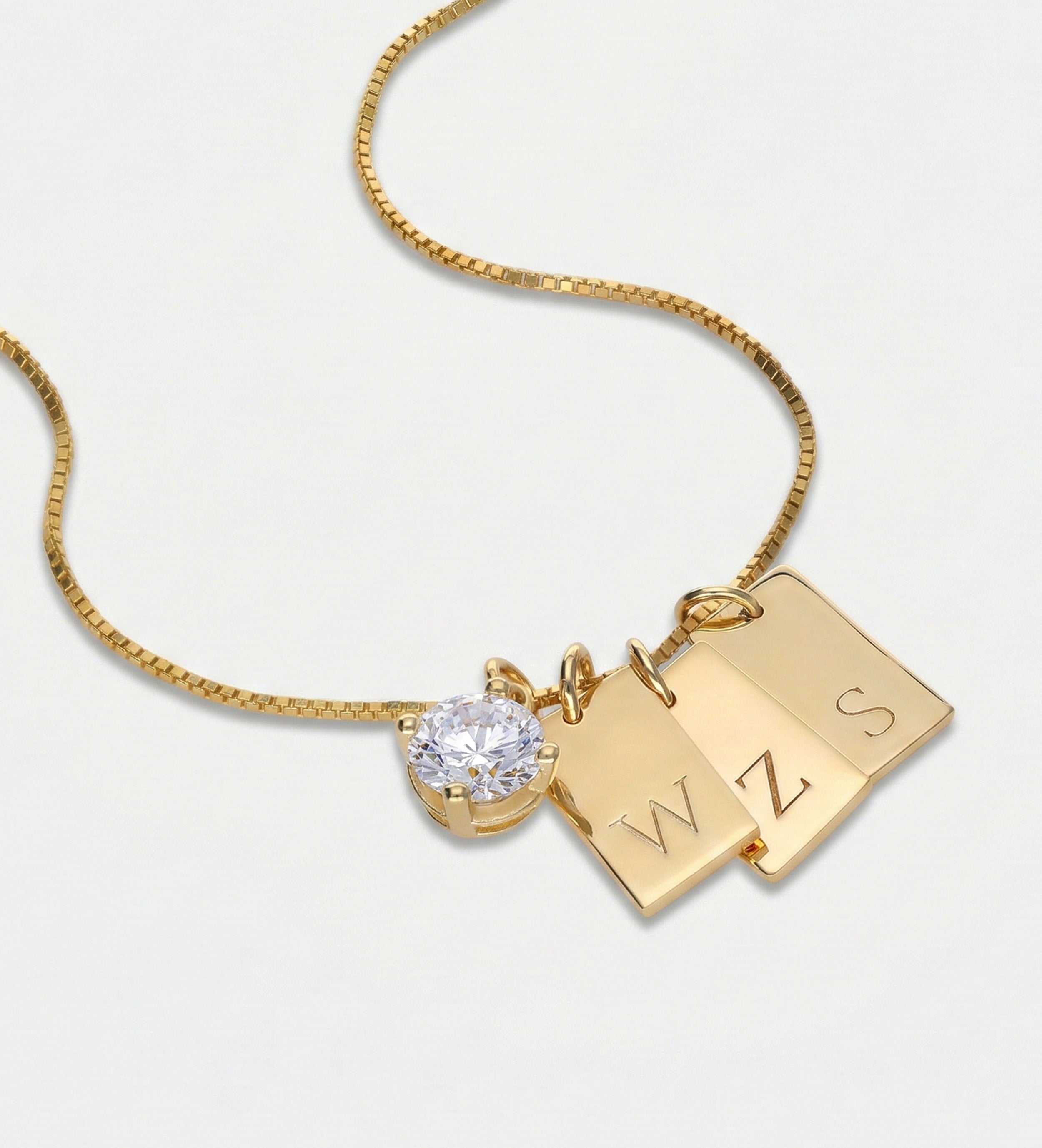 Tag Initial Necklace With 1CT Lab Diamond in 18K Gold Plating on 925 Silver - Ash & Harry