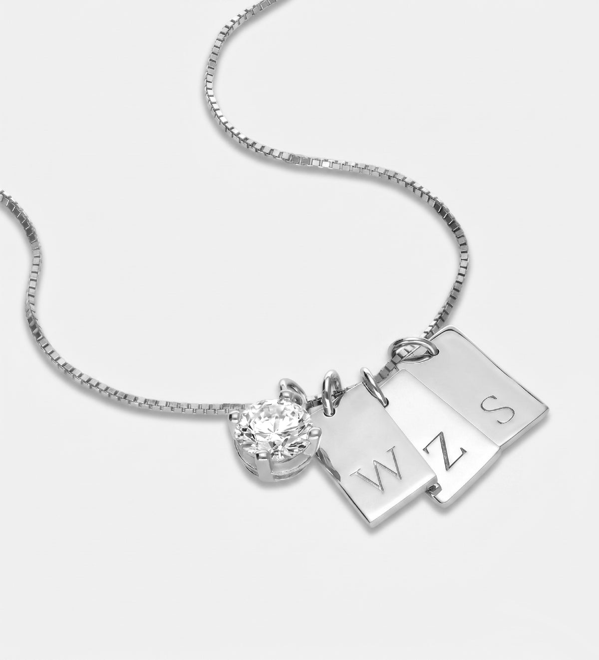 Tag Initial Necklace With 1CT Lab Diamond in Rhodium Plating on 925 Silver - Ash & Harry