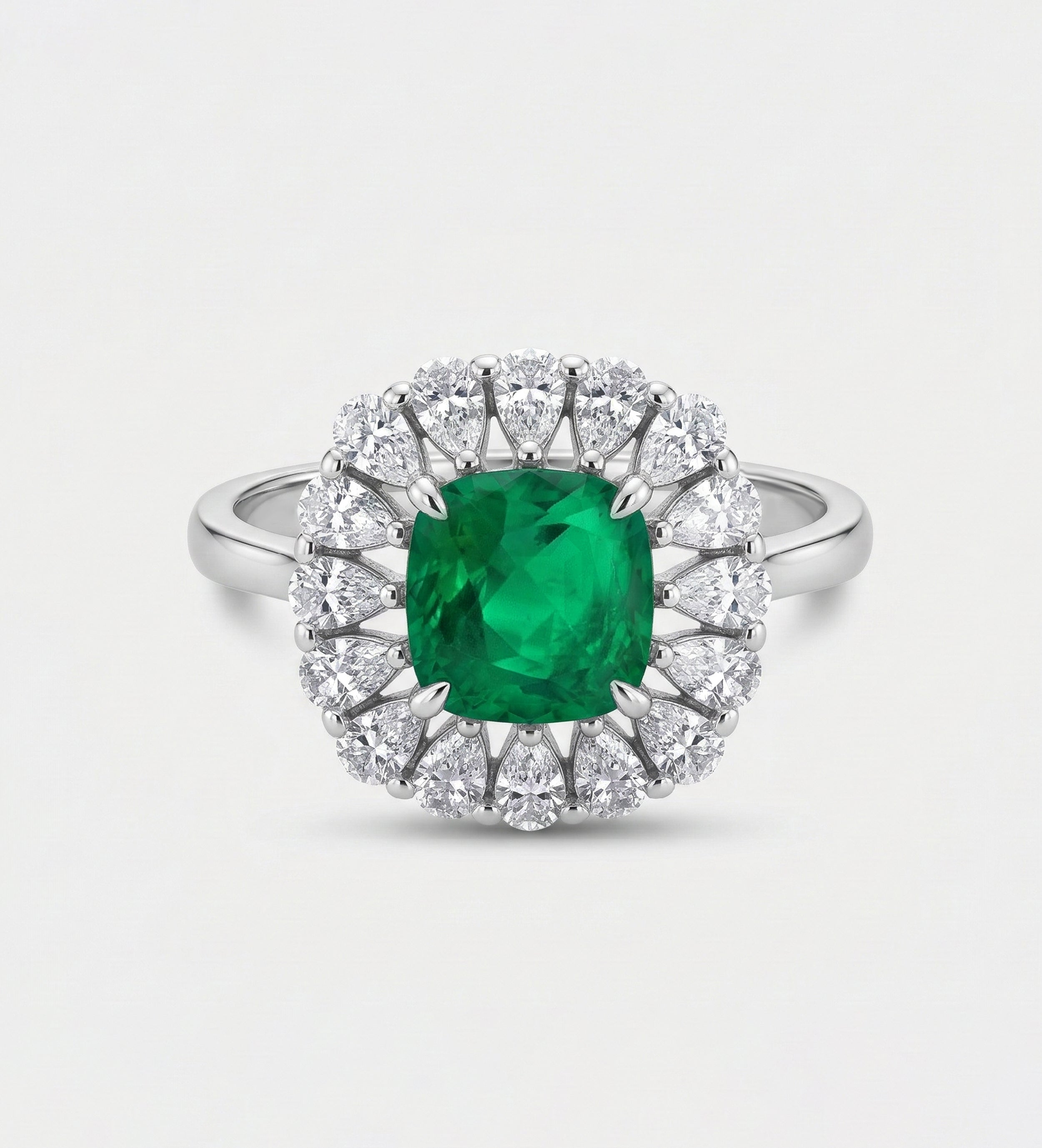 Timeless Emerald Garland Ring in 925 Silver High Quality Simulated Diamonds and Crafted Emerald Stone - Ash & Harry