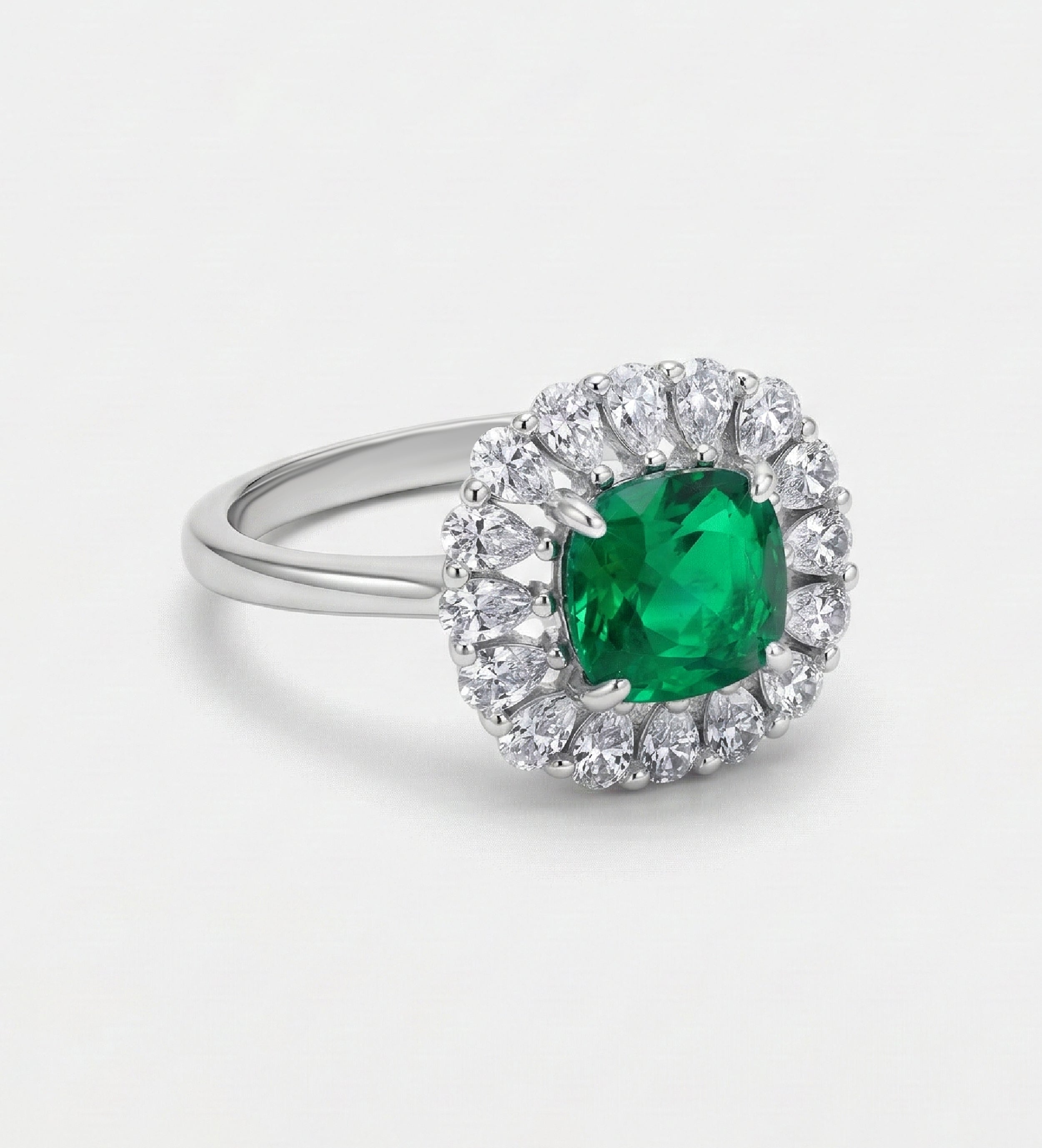 Timeless Emerald Garland Ring in 925 Silver High Quality Simulated Diamonds and Crafted Emerald Stone - Ash & Harry