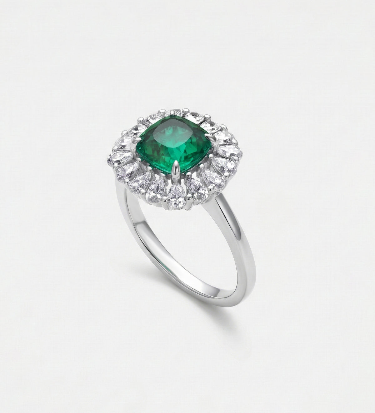 Timeless Emerald Garland Ring in 925 Silver High Quality Simulated Diamonds and Crafted Emerald Stone - Ash & Harry