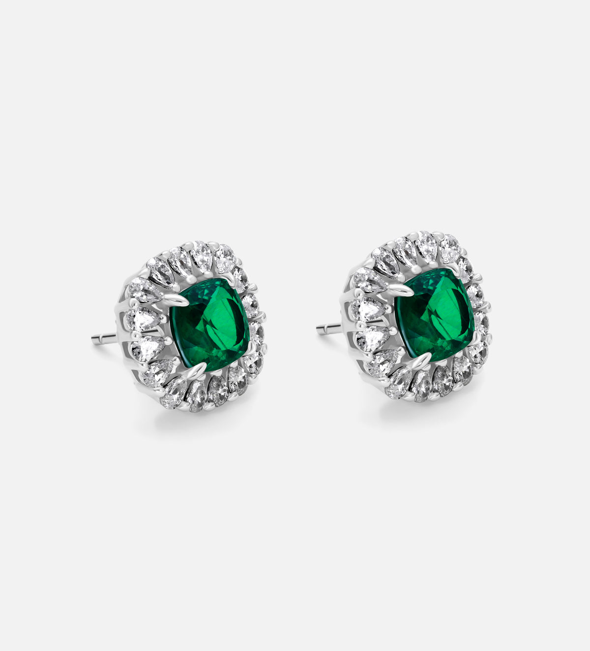 Timeless Emerald Garland Studs in 925 Silver High Quality Simulated Diamonds and Crafted Emerald Stones - Ash & Harry