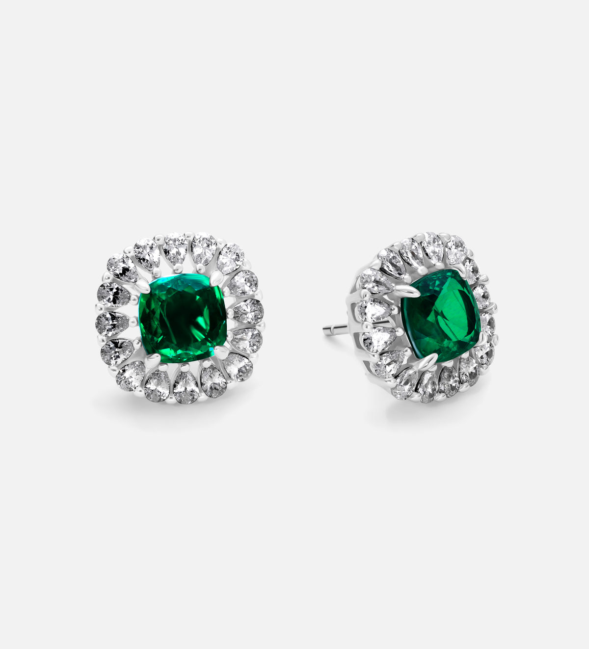 Timeless Emerald Garland Studs in 925 Silver High Quality Simulated Diamonds and Crafted Emerald Stones - Ash & Harry
