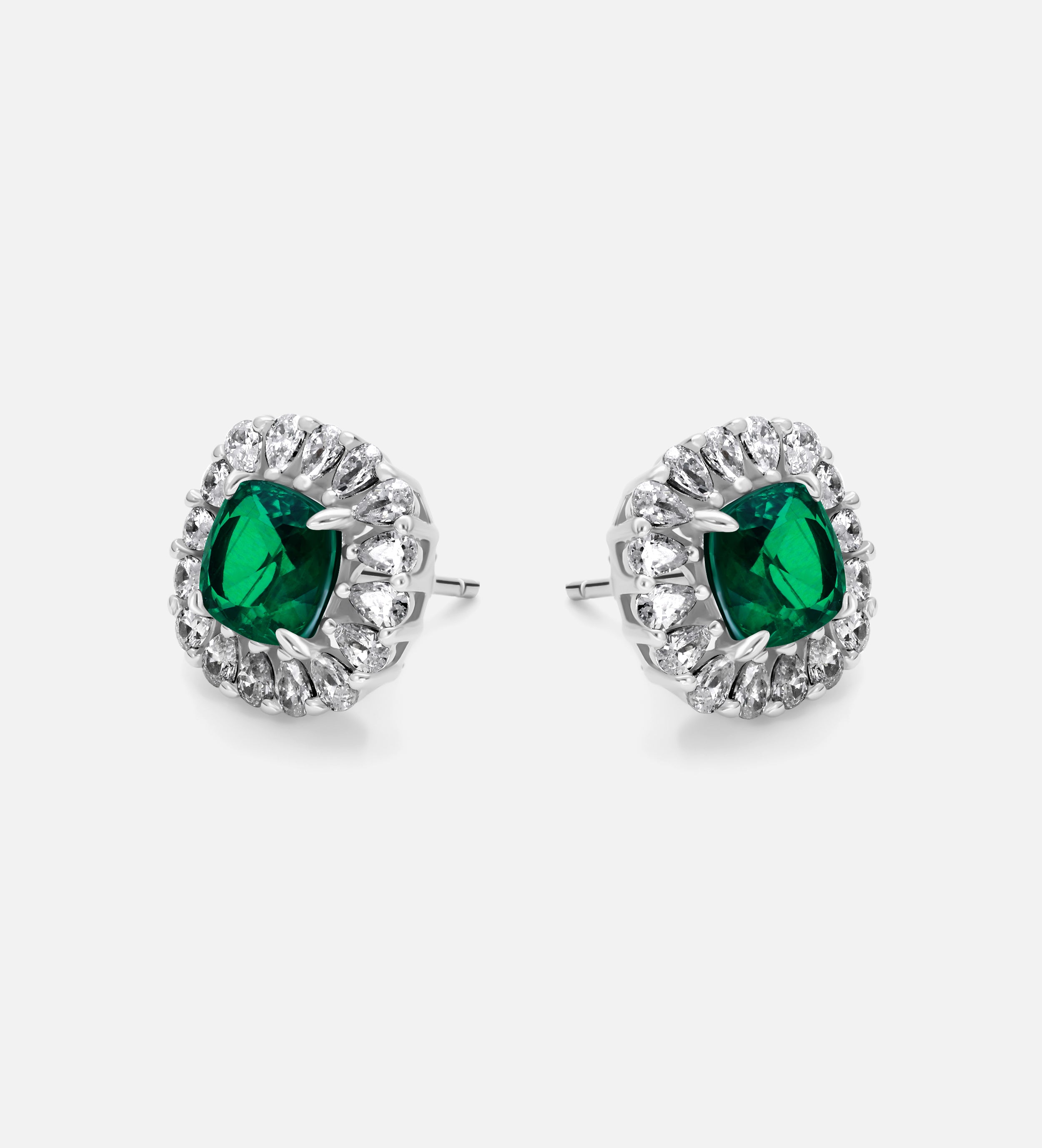Timeless Emerald Garland Studs in 925 Silver High Quality Simulated Diamonds and Crafted Emerald Stones - Ash & Harry