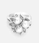 Trio Pearl Bloom Ring With Fresh Water Pearls and High Quality Simulated Diamonds in 925 Silver - Ash & Harry