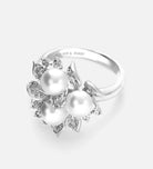 Trio Pearl Bloom Ring With Fresh Water Pearls and High Quality Simulated Diamonds in 925 Silver - Ash & Harry
