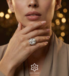 Trio Pearl Bloom Ring With Fresh Water Pearls and High Quality Simulated Diamonds in 925 Silver - Ash & Harry