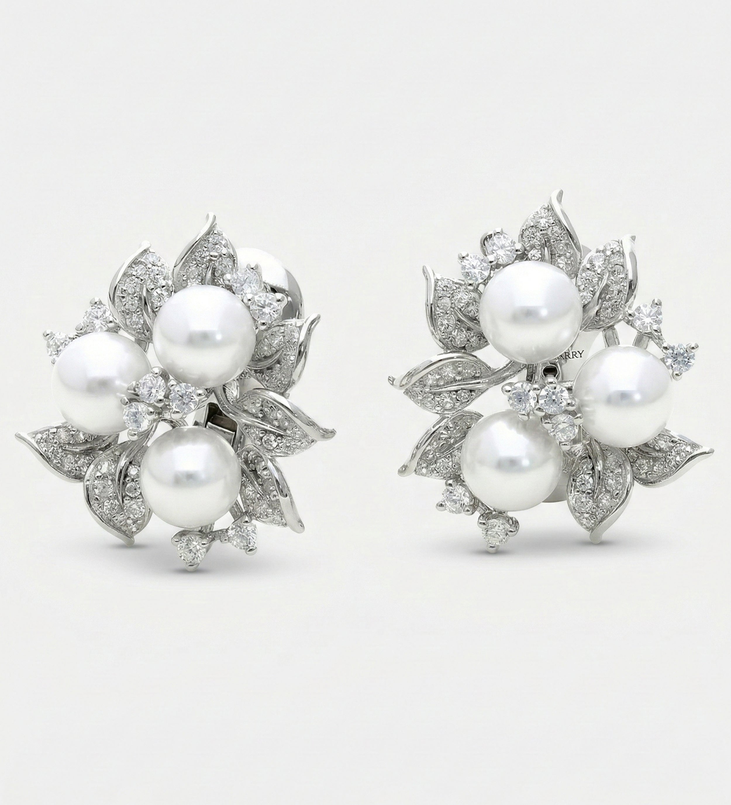 Trio Pearl Bloom Studs With Fresh Water Pearls and High Quality Simulated Diamonds in 925 Silver - Ash & Harry