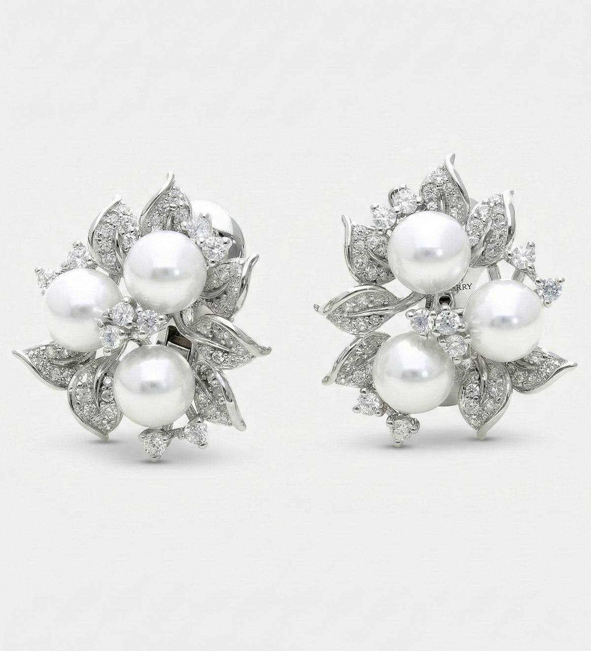 Trio Pearl Bloom Studs With Fresh Water Pearls and High Quality Simulated Diamonds in 925 Silver - Ash & Harry