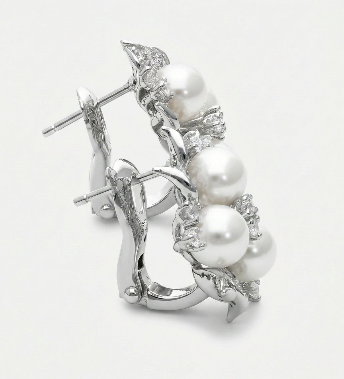 Trio Pearl Bloom Studs With Fresh Water Pearls and High Quality Simulated Diamonds in 925 Silver - Ash & Harry