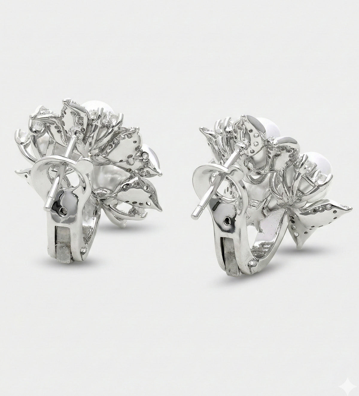 Trio Pearl Bloom Studs With Fresh Water Pearls and High Quality Simulated Diamonds in 925 Silver - Ash & Harry