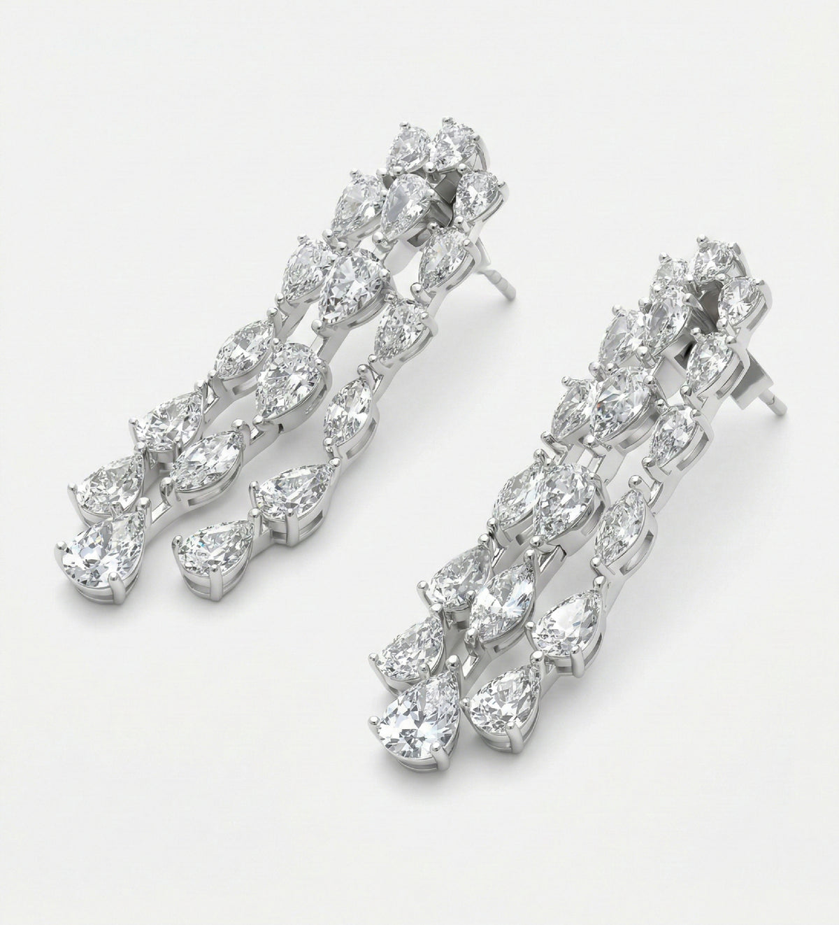 Triple Teardrop Cascade Earrings in 925 Silver with Teardrop - Cut High - Quality Simulated Diamonds - Ash & Harry