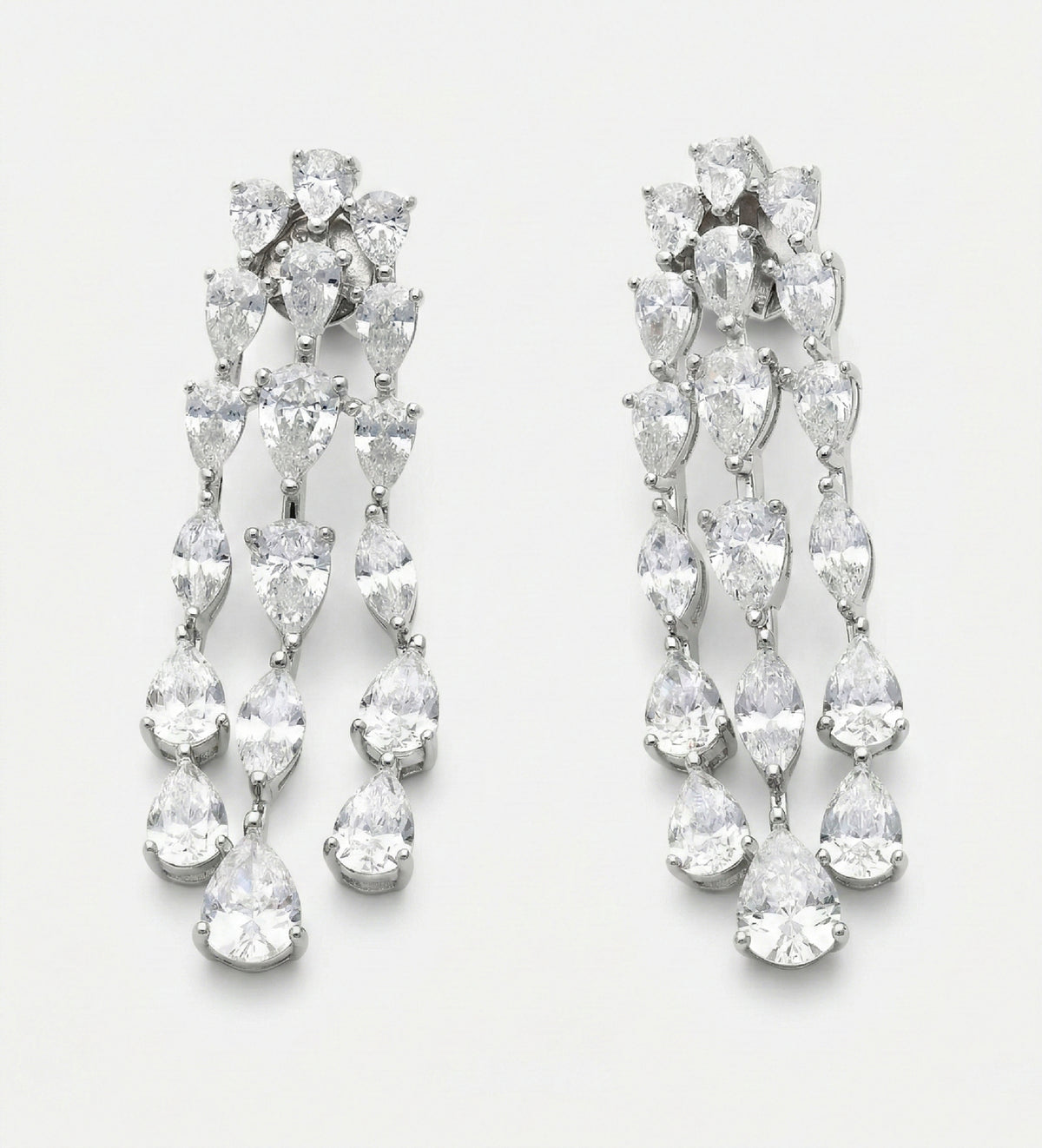 Triple Teardrop Cascade Earrings in 925 Silver with Teardrop - Cut High - Quality Simulated Diamonds - Ash & Harry