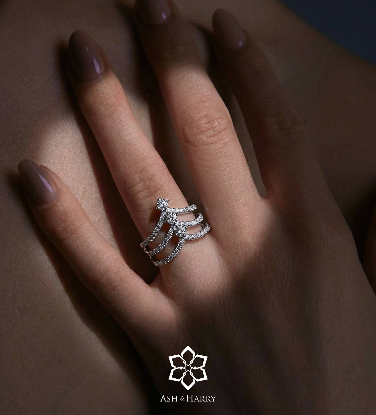 Triple Crown Ring in 925 Silver with High - Quality Simulated Diamonds - Ash & Harry