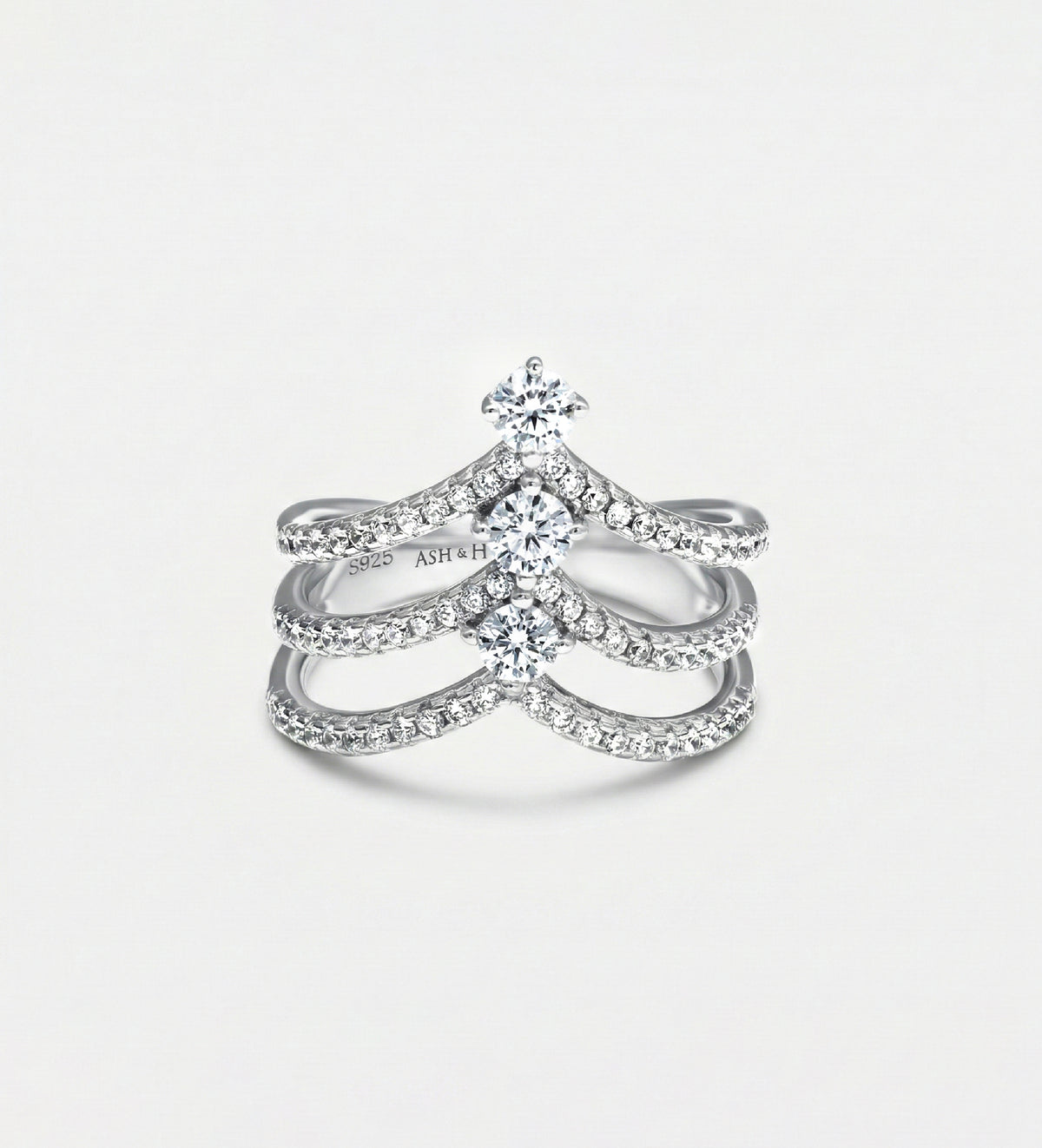 Triple Crown Ring in 925 Silver with High - Quality Simulated Diamonds - Ash & Harry