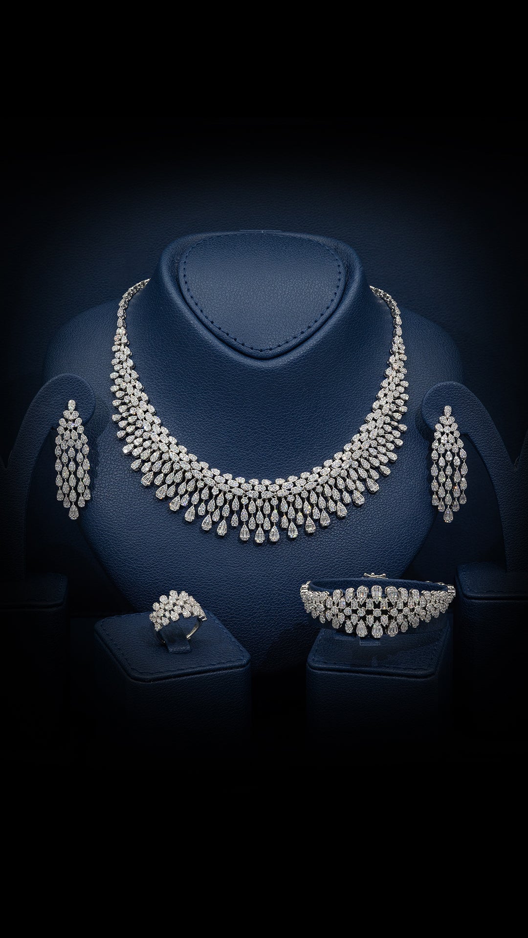 Valerie Royal White Bridal Set in Premium Simulated Diamonds on Mirror - Polished Rhodium - Ash & Harry