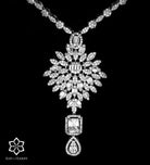 Verona Art Deco Long Chain Statement Set with Emerald - Cut Simulated Diamond Centerpiece in Rhodium Plated Finish - Ash & Harry