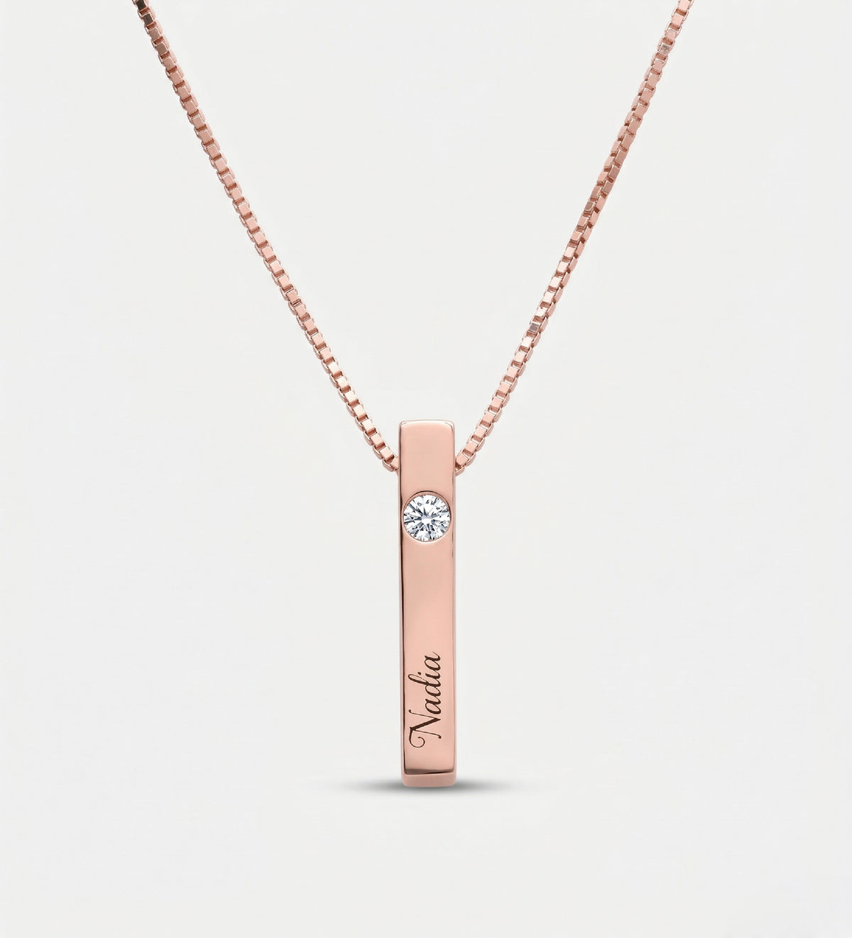 Vertical Bar Necklace With 0.25CT Lab Diamond in 18K Rose Gold Plating on 925 Silver - Ash & Harry